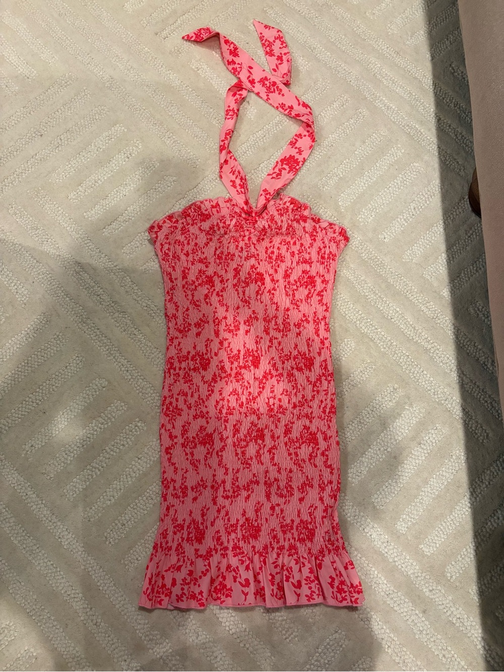 SHEIN Pink Floral Halter Mini Dress